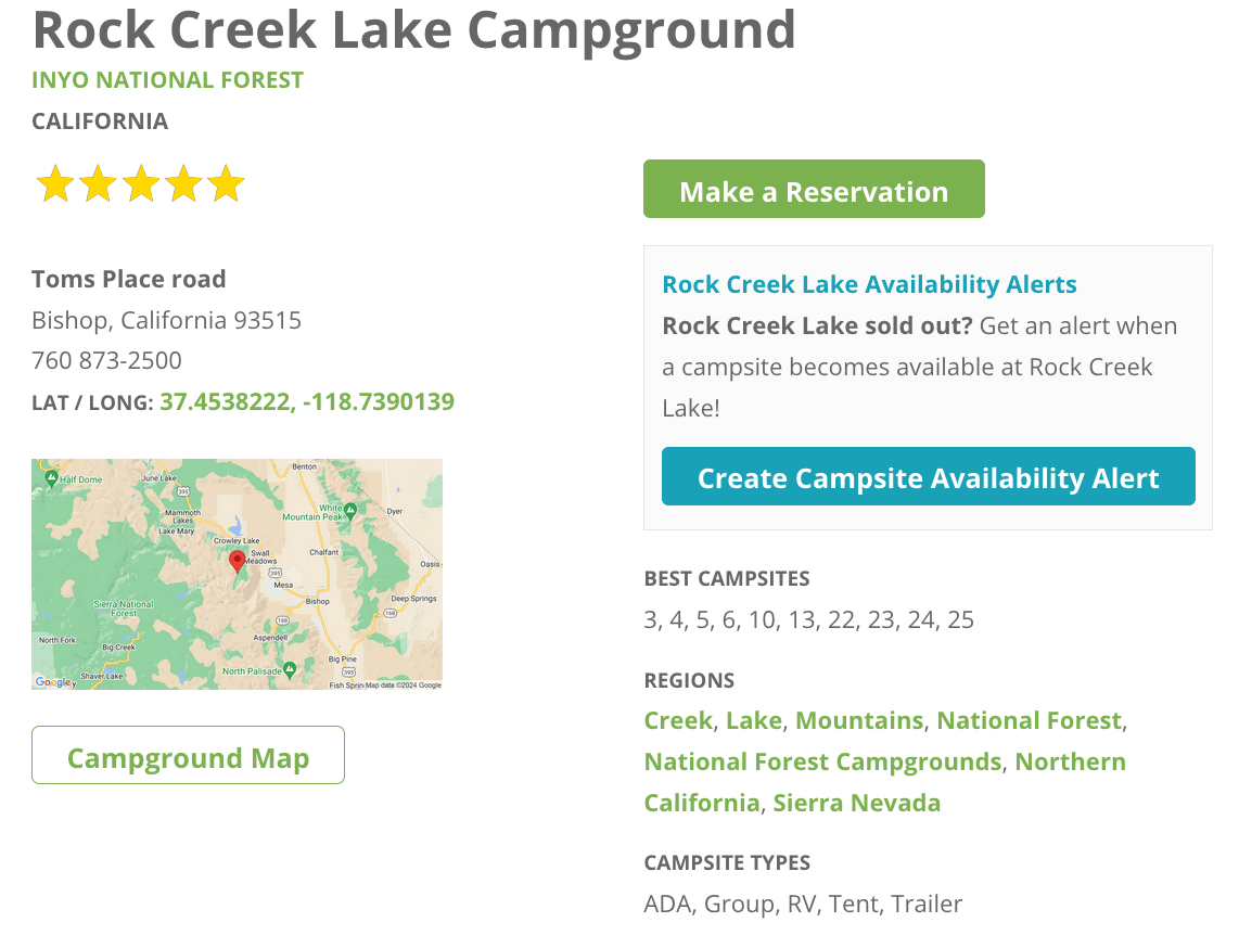 Rock Creek Lake Campground